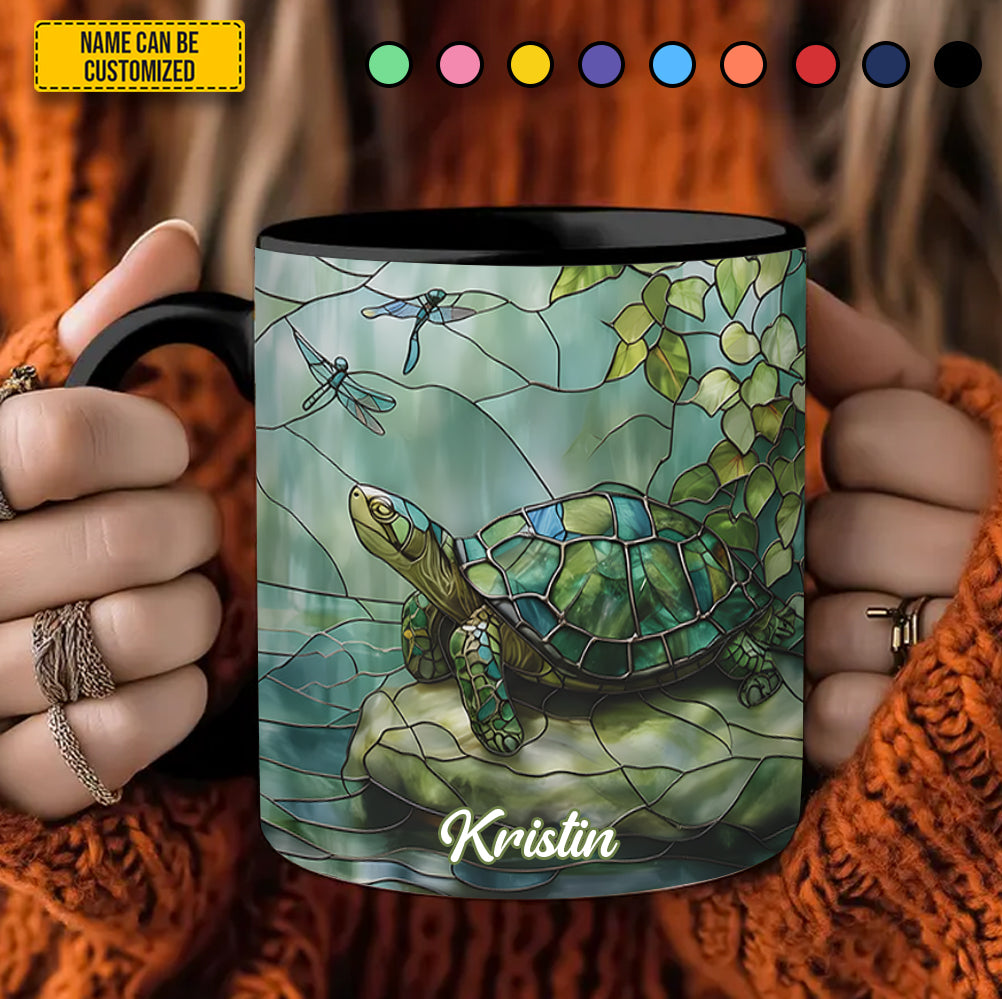 Personalized Stained Glass Turtle Ocean Accent Mug Sea Turtle Themed Gifts - Image 3
