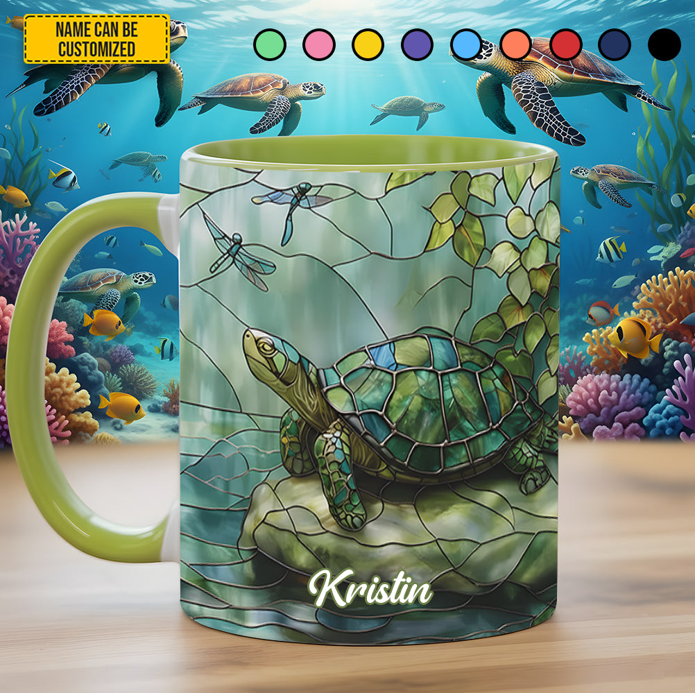 Personalized Stained Glass Turtle Ocean Accent Mug Sea Turtle Themed Gifts