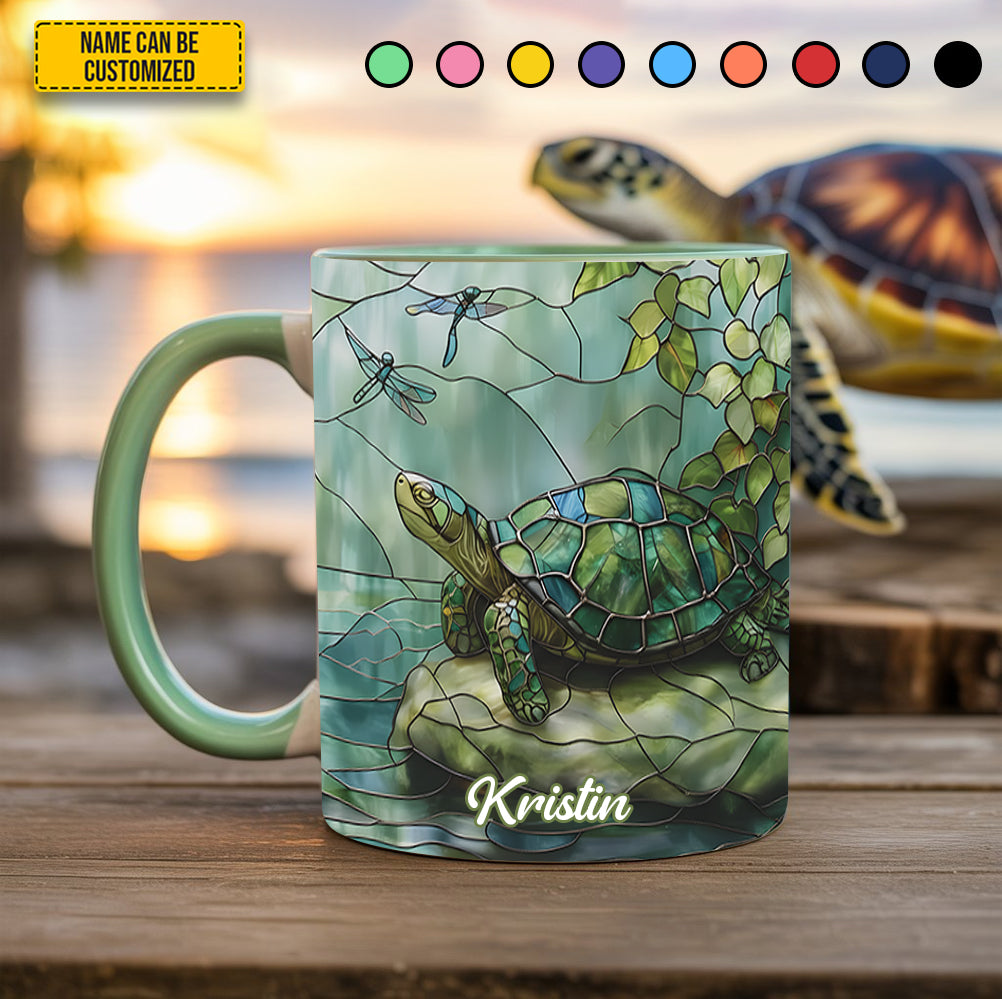 Personalized Stained Glass Turtle Ocean Accent Mug Sea Turtle Themed Gifts - Image 2