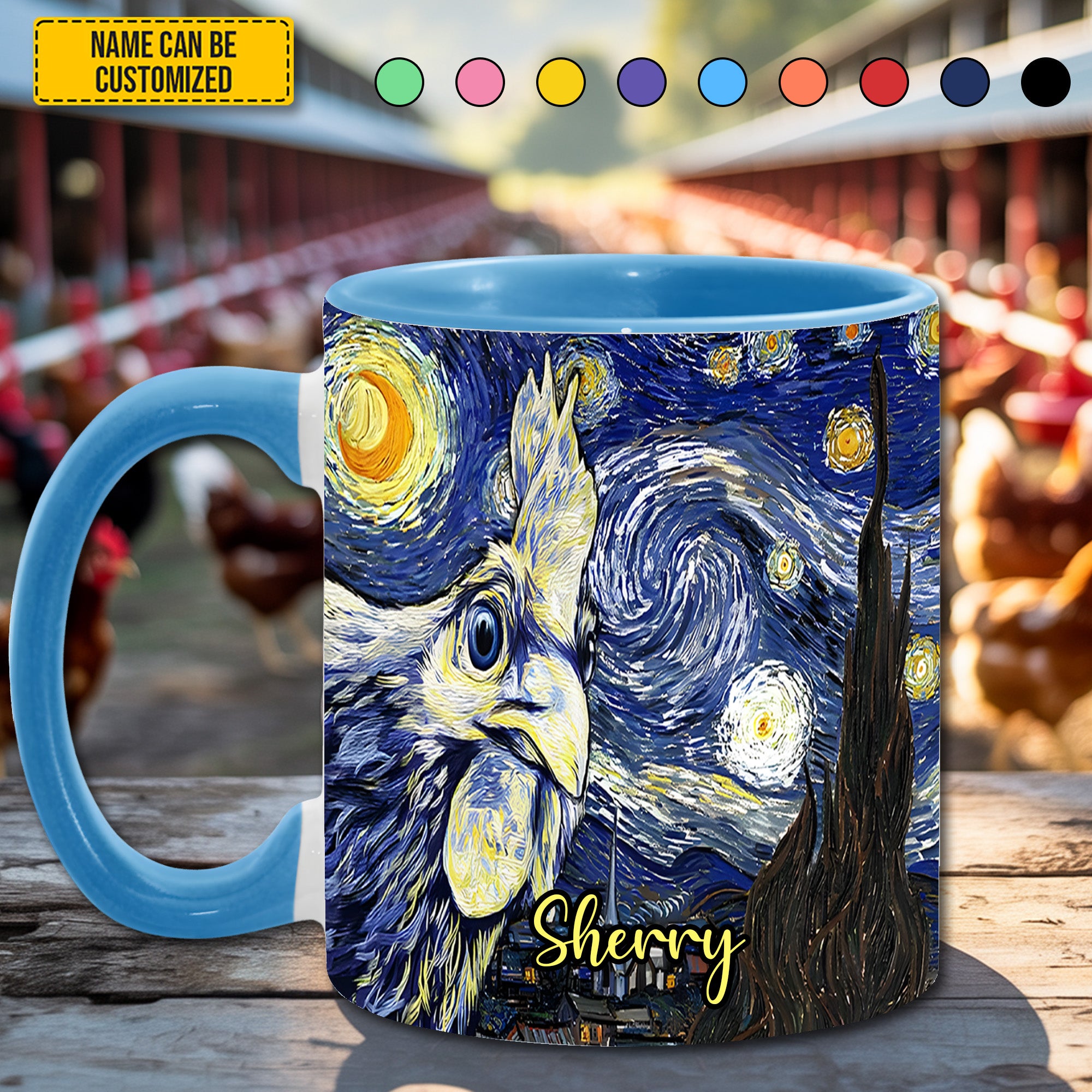 Personalized Starry Night Rooster Accent Mug Unique Starry Night Gift - Image 4