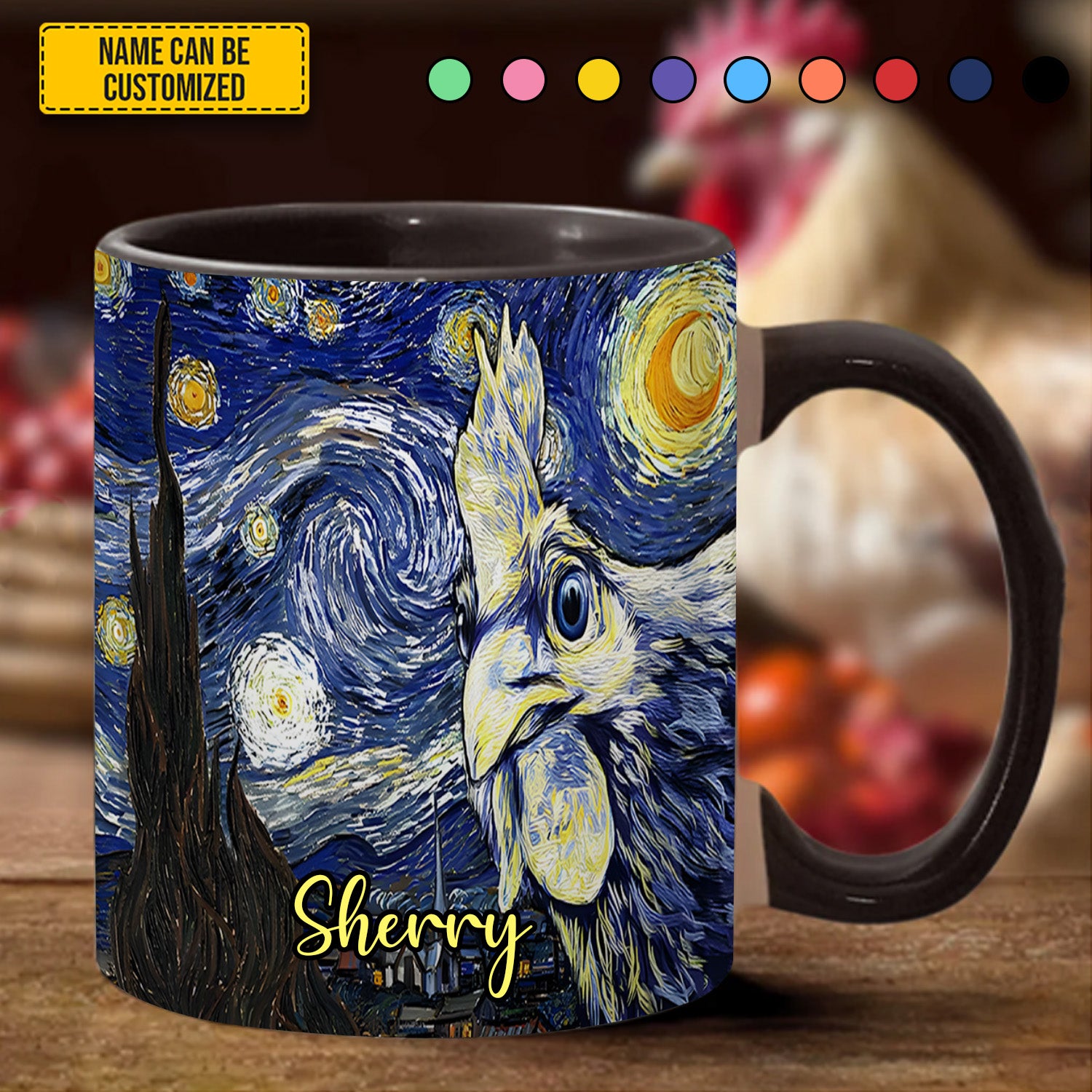 Personalized Starry Night Rooster Accent Mug Unique Starry Night Gift