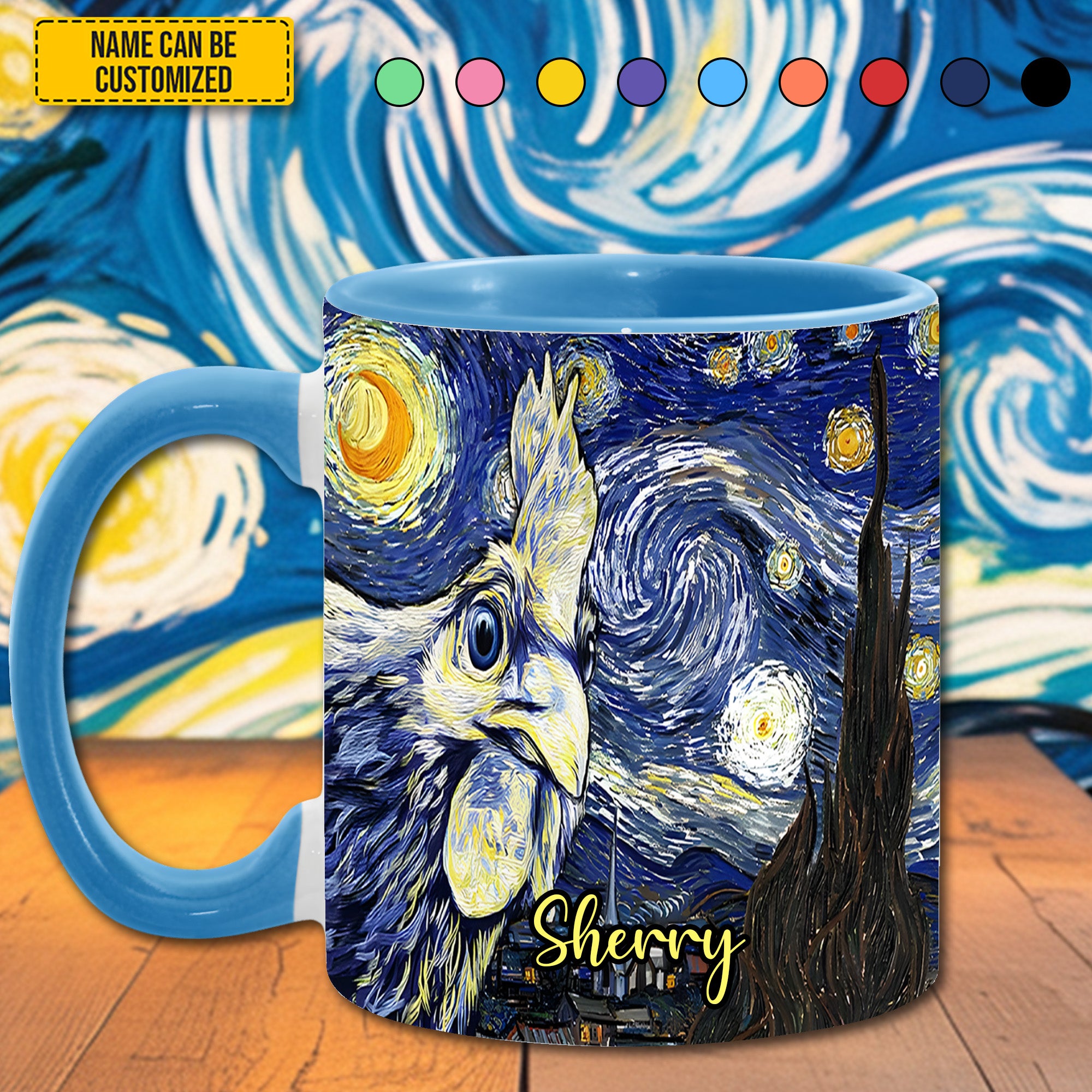 Personalized Starry Night Rooster Accent Mug Unique Starry Night Gift - Image 2