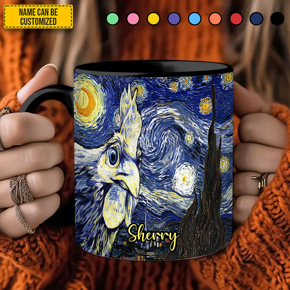Personalized Starry Night Rooster Accent Mug Unique Starry Night Gift - Image 3