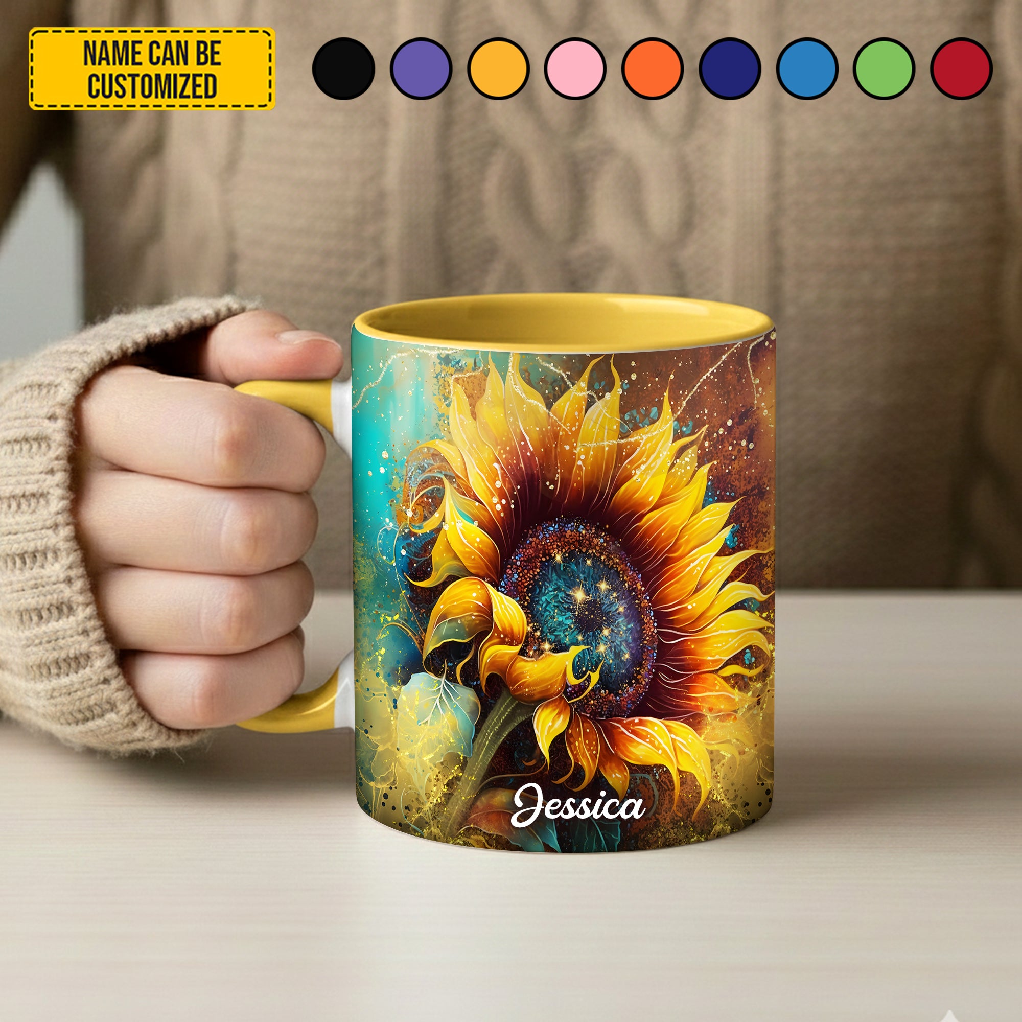 Personalized Sunflower Accent Mug Beautiful Sunflower Sunflower Birthday Gifts - Image 3