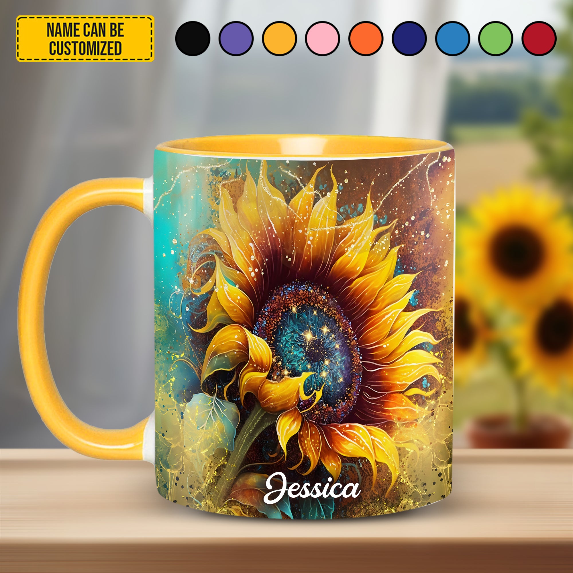 Personalized Sunflower Accent Mug Beautiful Sunflower Sunflower Birthday Gifts - Image 2
