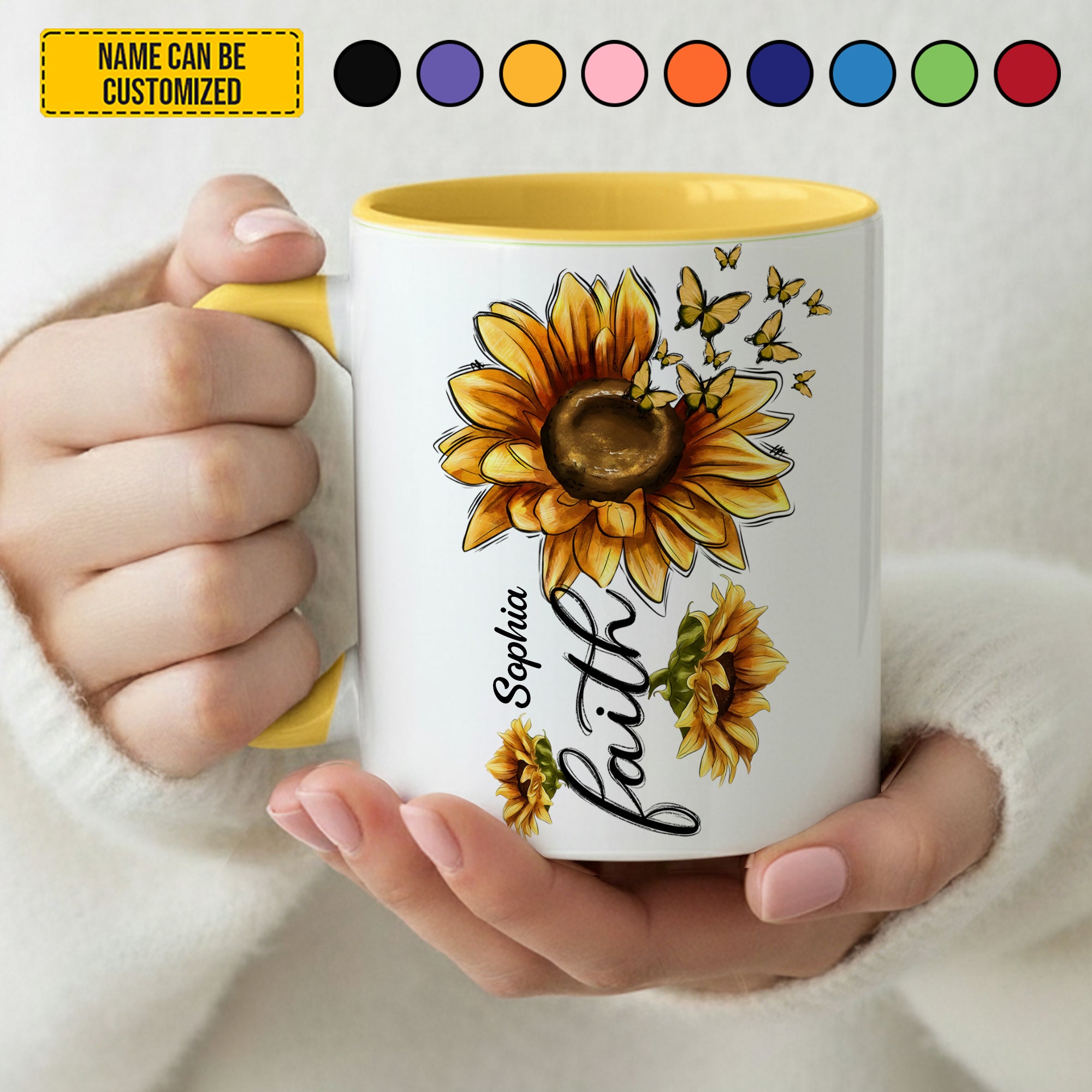 Personalized Sunflower Accent Mug Faith Sunflower Sunflower Gifts For Women - Image 3