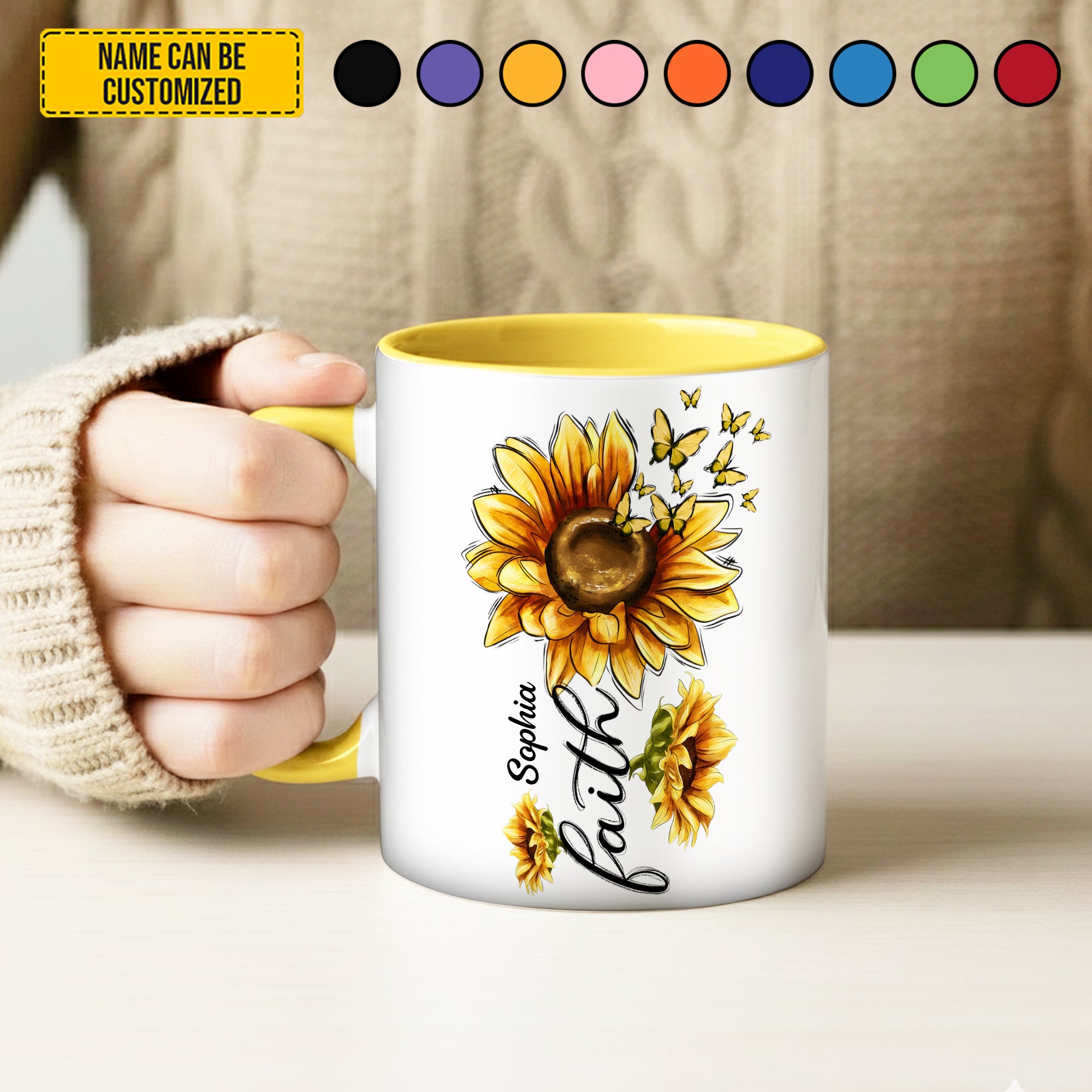 Personalized Sunflower Accent Mug Faith Sunflower Sunflower Gifts For Women - Image 4