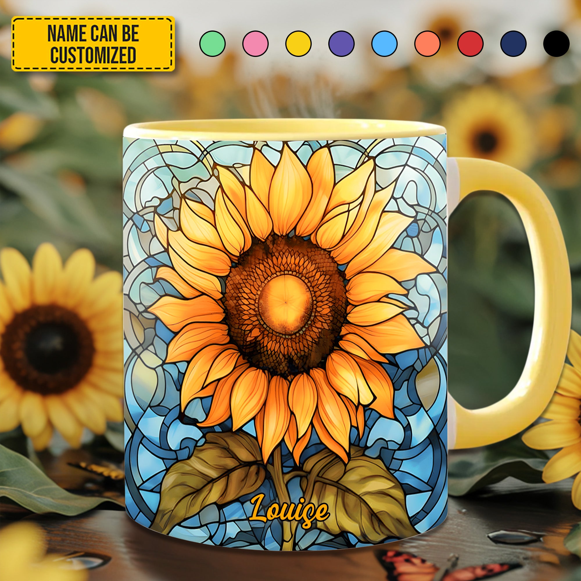 Personalized Sunflower Accent Mug Stained Glass Sunflower Sunflower Gifts For Grandma - Image 2