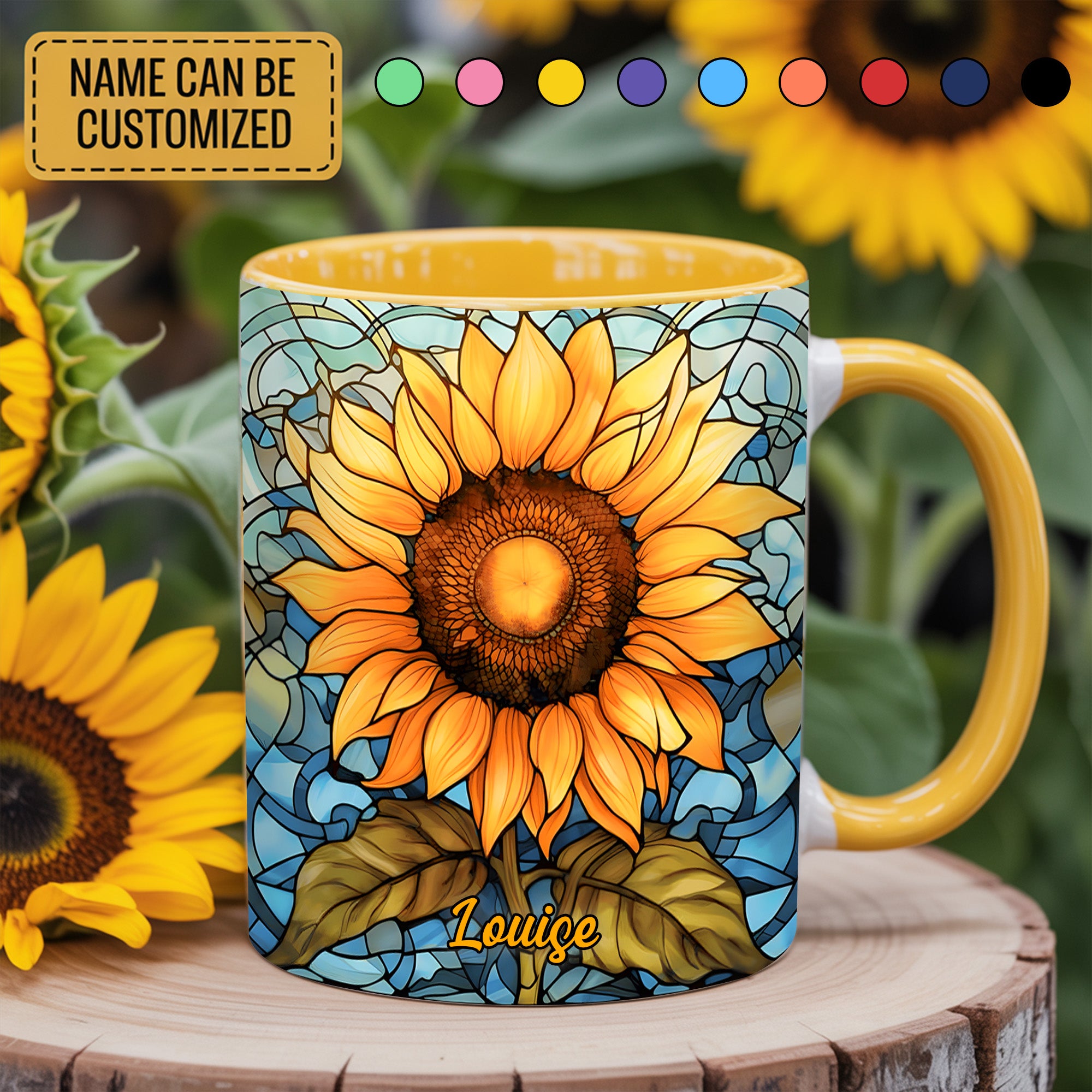 Personalized Sunflower Accent Mug Stained Glass Sunflower Sunflower Gifts For Grandma