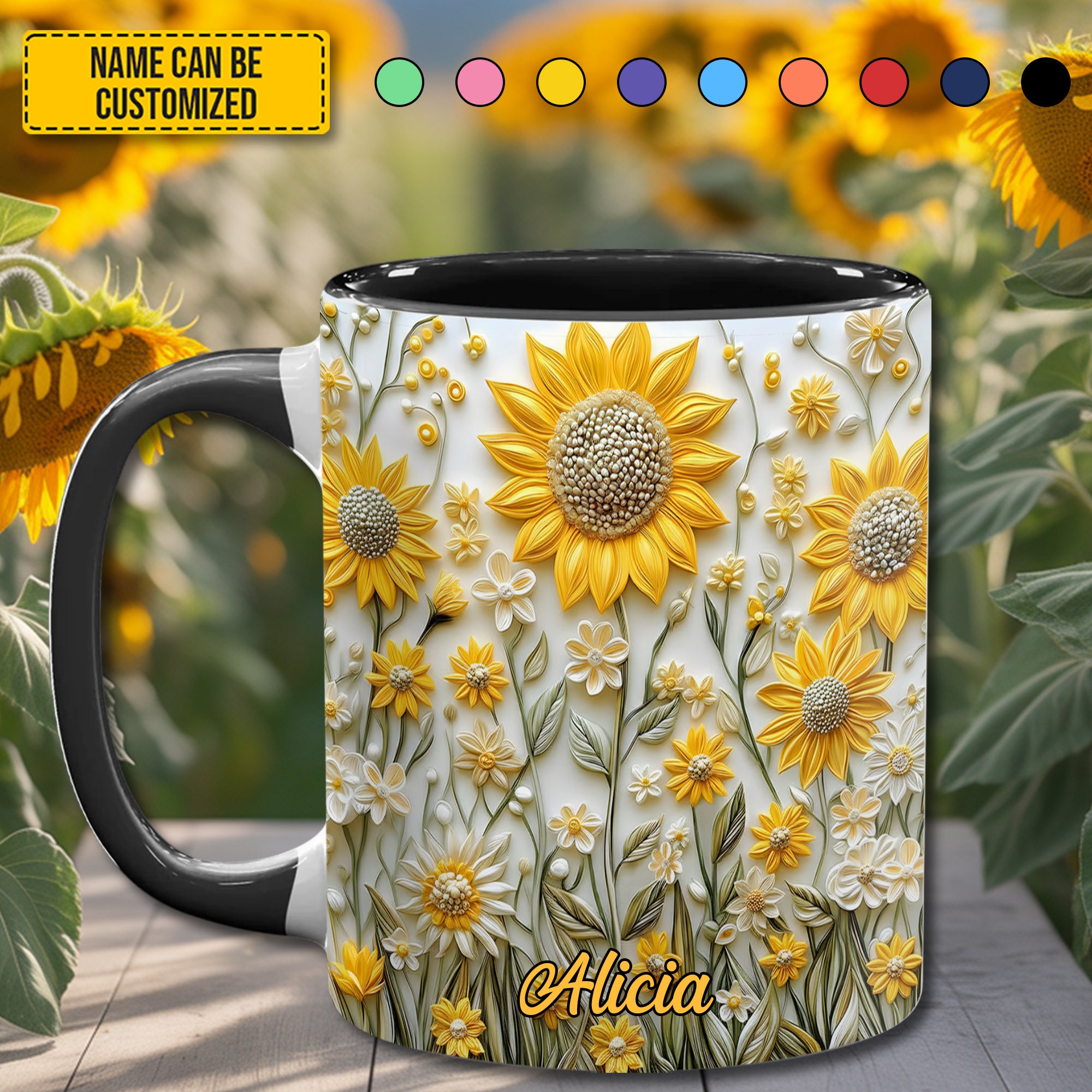 Personalized Sunflowers Accent Mug Cute Gift For Sunflowers lovers - Image 3