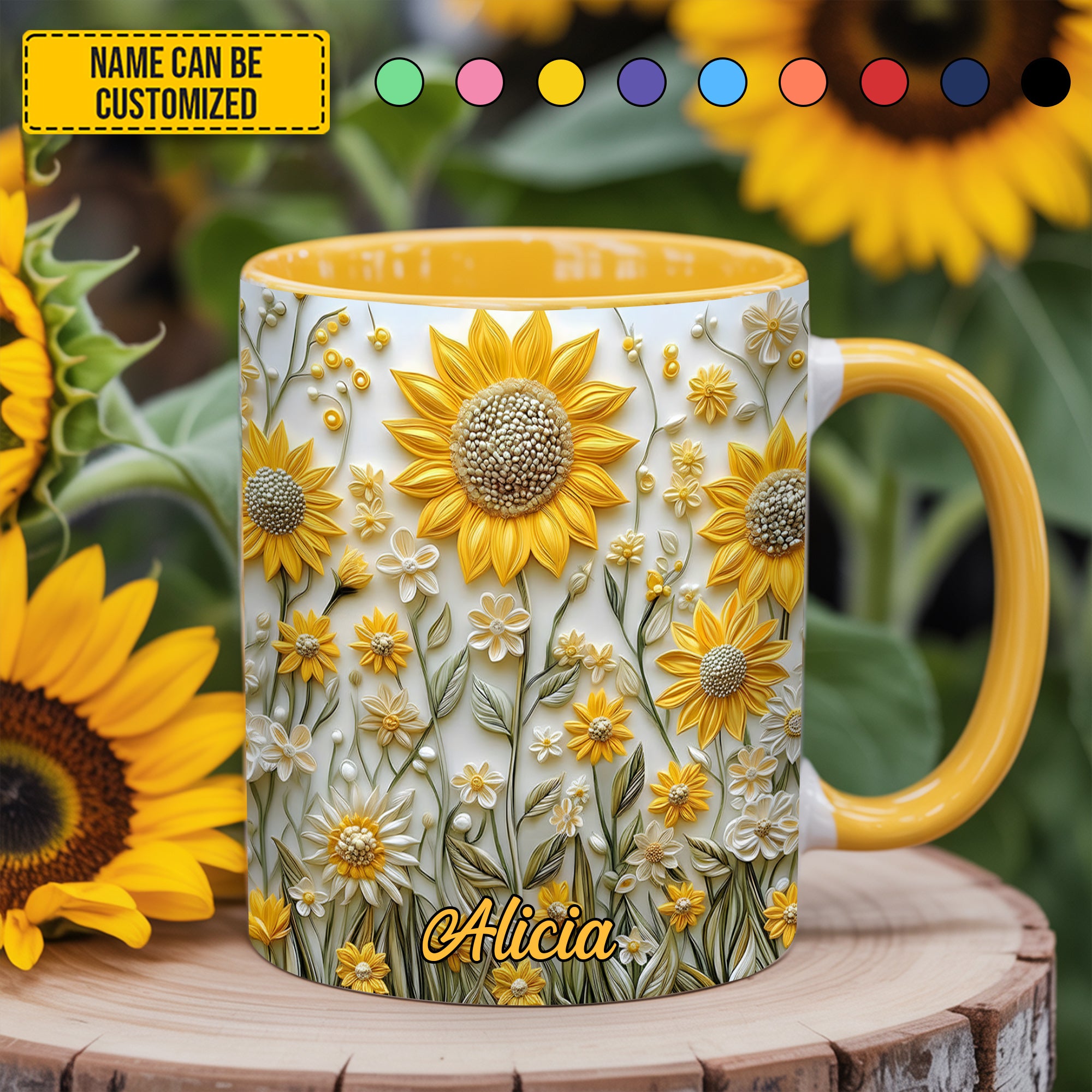 Personalized Sunflowers Accent Mug Cute Gift For Sunflowers lovers