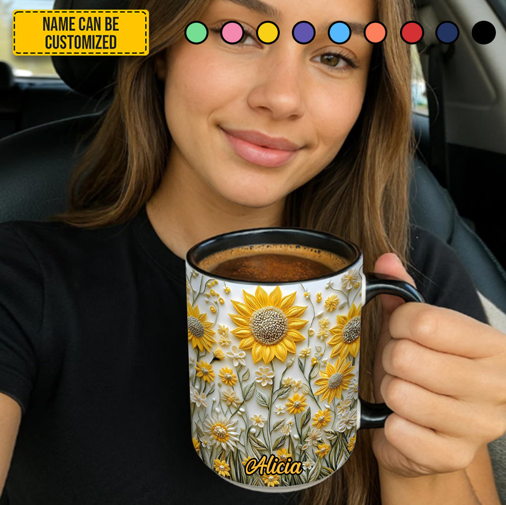 Personalized Sunflowers Accent Mug Cute Gift For Sunflowers lovers - Image 4