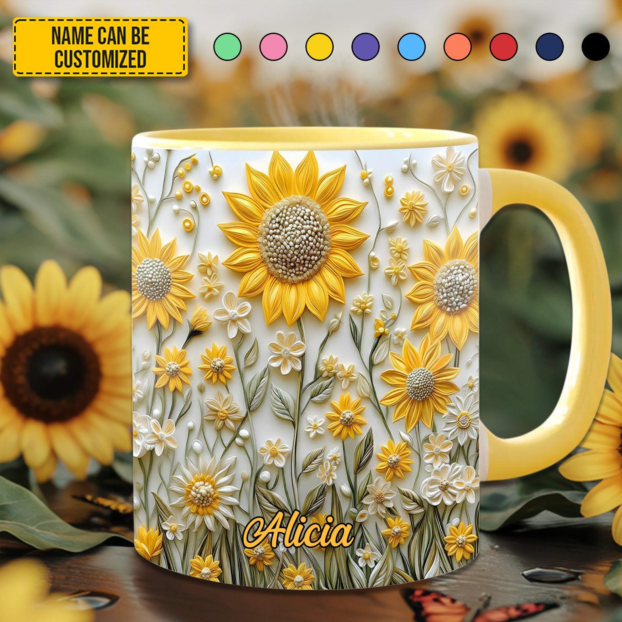 Personalized Sunflowers Accent Mug Cute Gift For Sunflowers lovers - Image 2