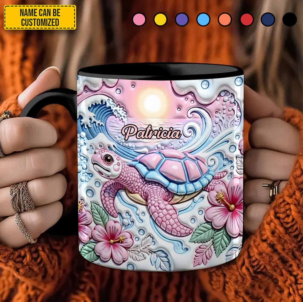 Personalized Turtle Accent Mug Ocean Wave Turtle Unique Sea Turtle Gifts - Image 4