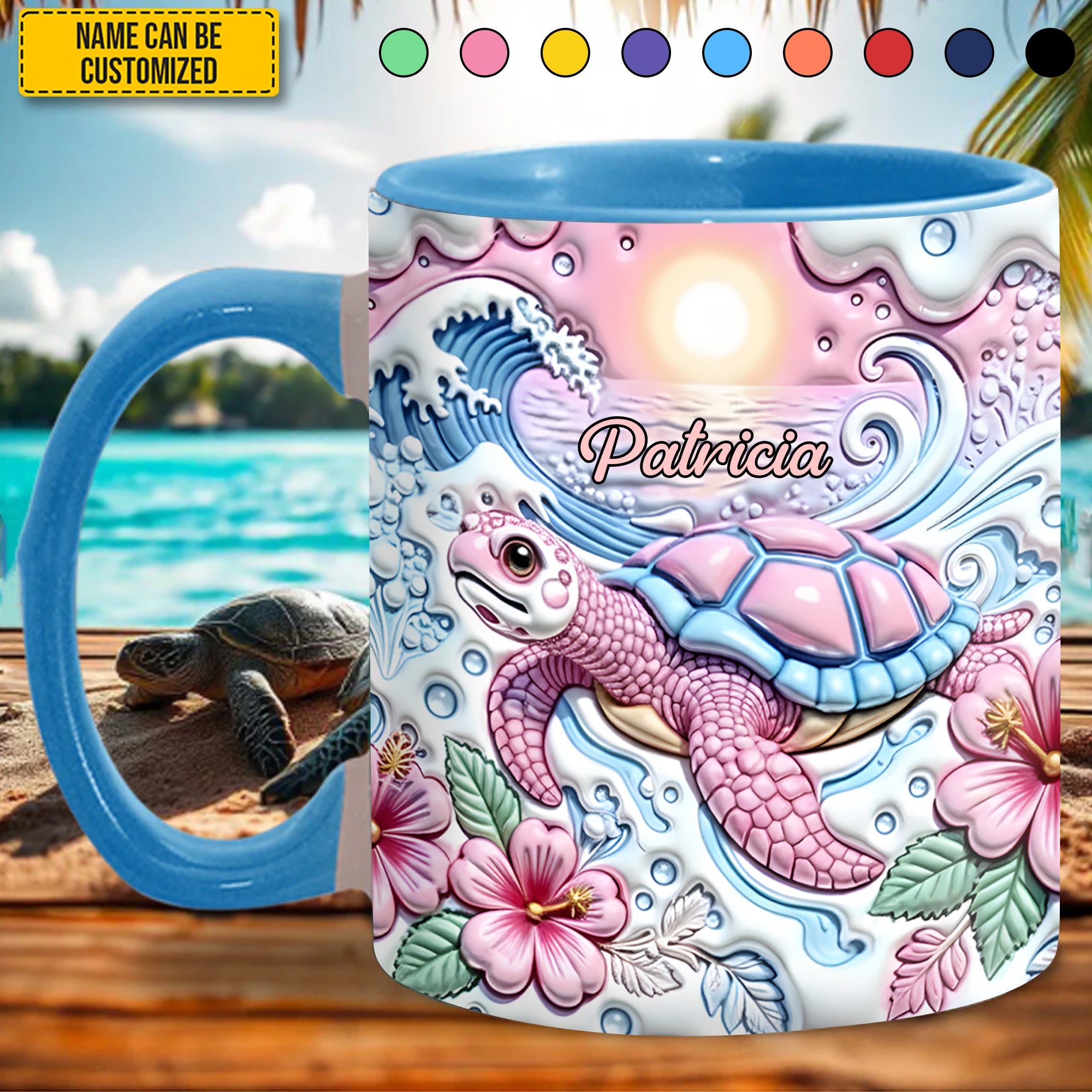 Personalized Turtle Accent Mug Ocean Wave Turtle Unique Sea Turtle Gifts - Image 3