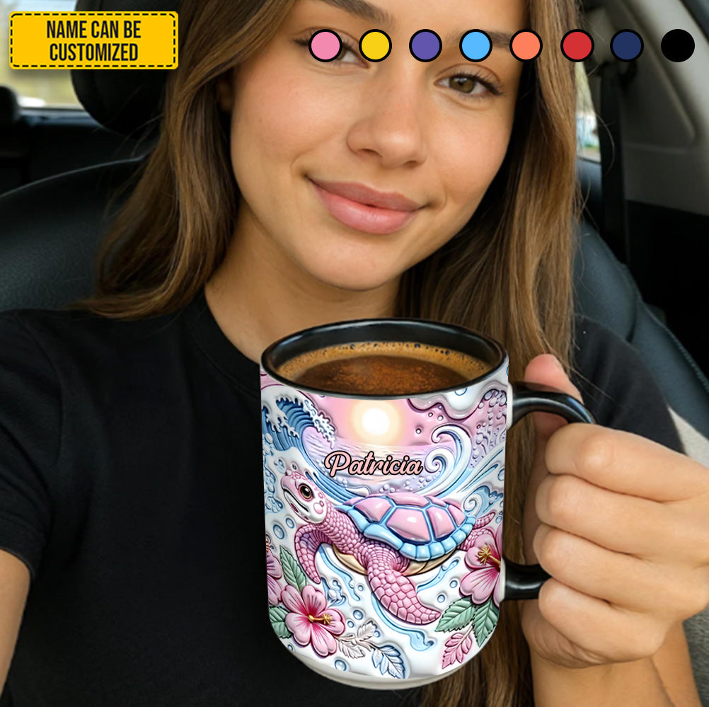 Personalized Turtle Accent Mug Ocean Wave Turtle Unique Sea Turtle Gifts - Image 5