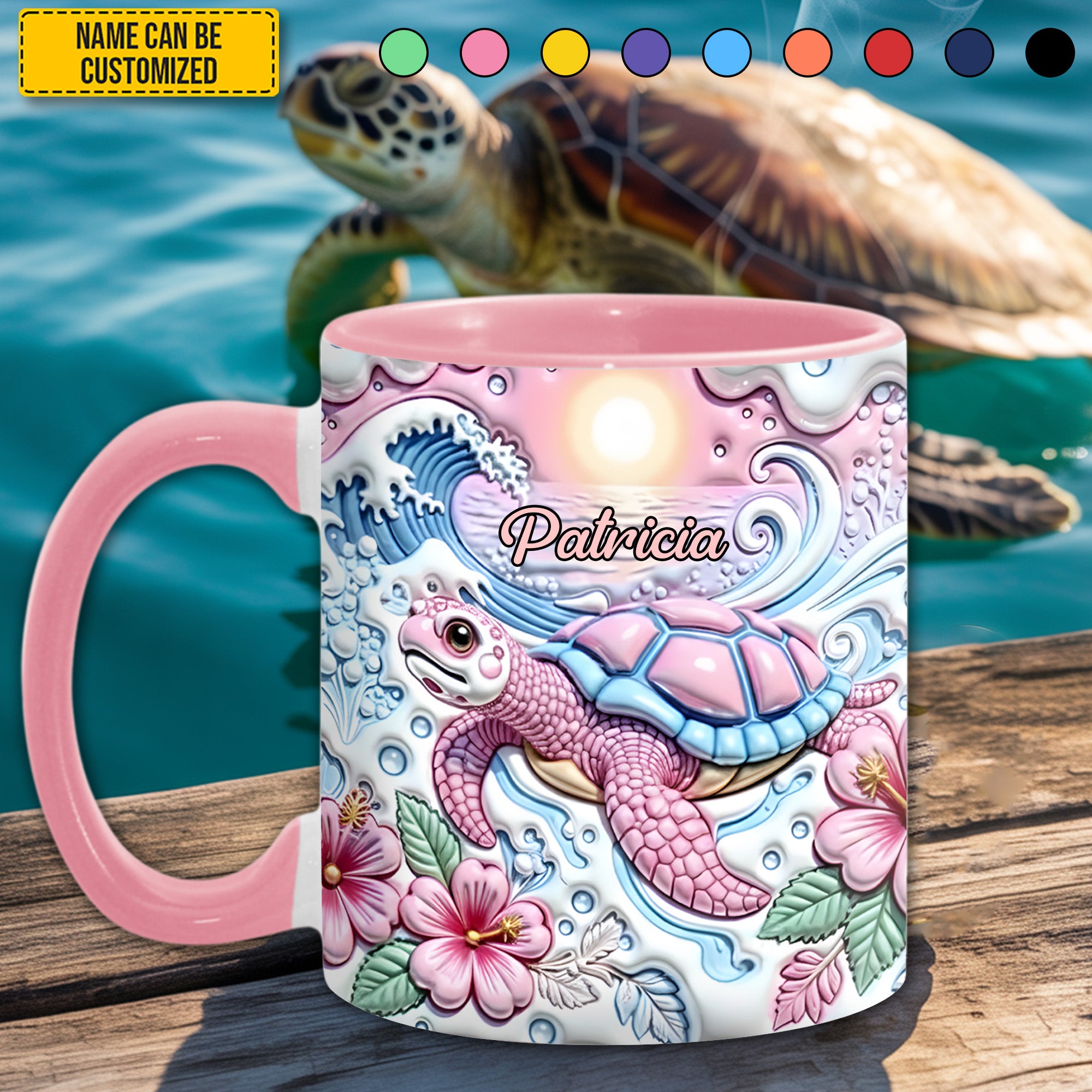 Personalized Turtle Accent Mug Ocean Wave Turtle Unique Sea Turtle Gifts