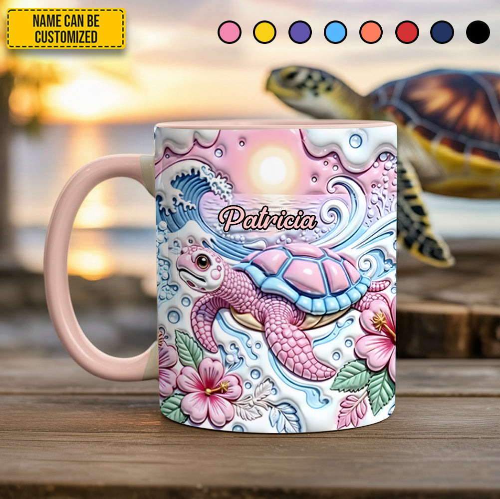 Personalized Turtle Accent Mug Ocean Wave Turtle Unique Sea Turtle Gifts - Image 2
