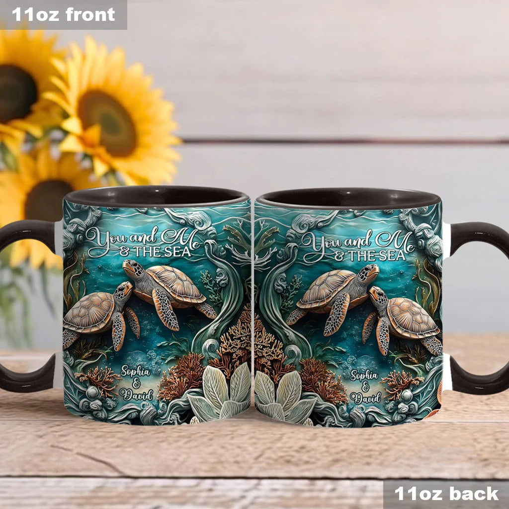 Personalized Turtle Accent Mug You And Me And The Sea Sea Turtle Gift For Grandma - Image 3