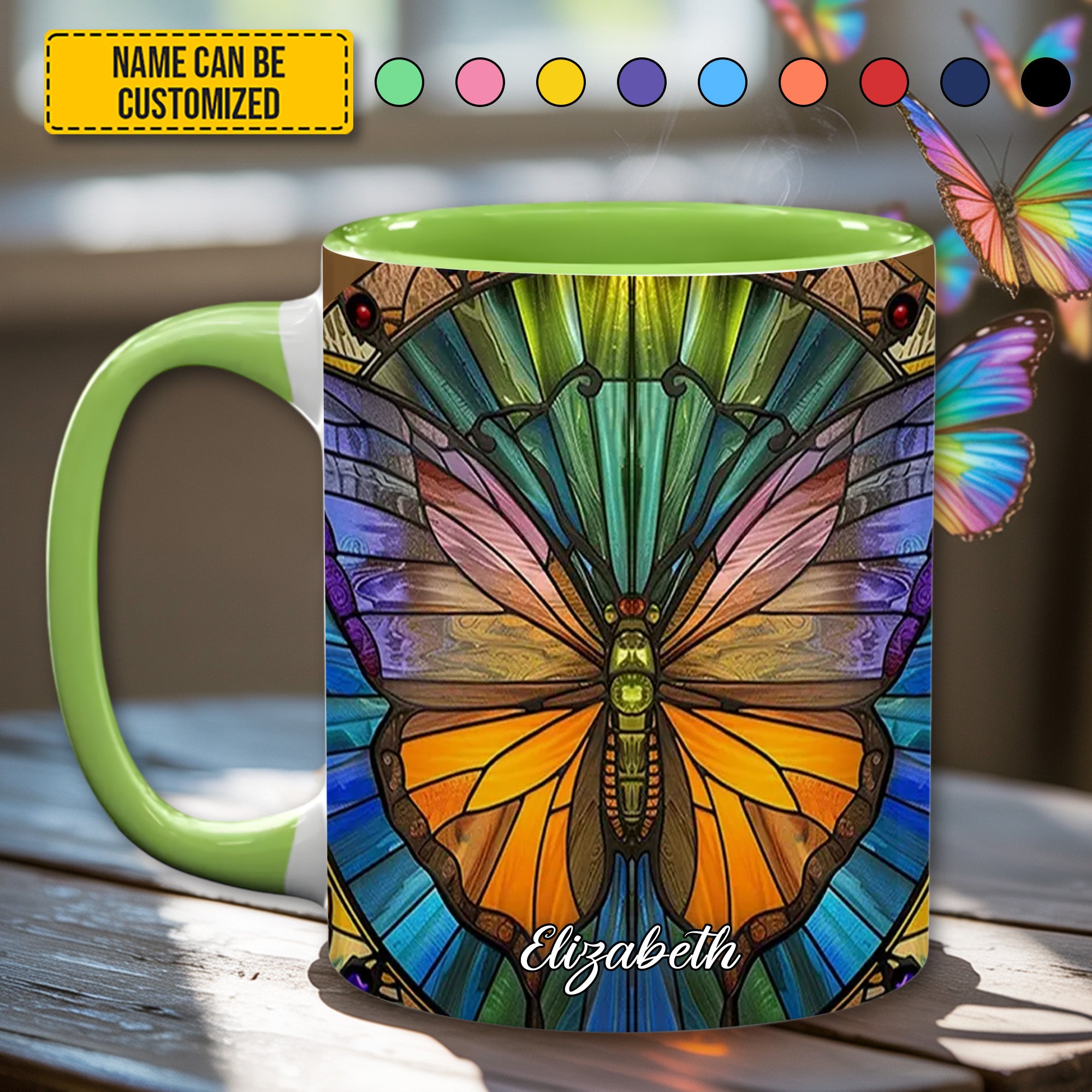 Personalized Vibrant Butterfly Accent Mug Butterfly Christmas Presents - Image 3