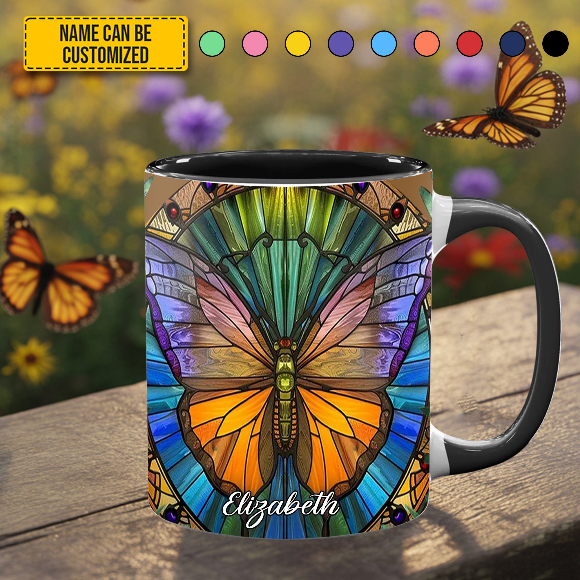 Personalized Vibrant Butterfly Accent Mug Butterfly Christmas Presents - Image 2