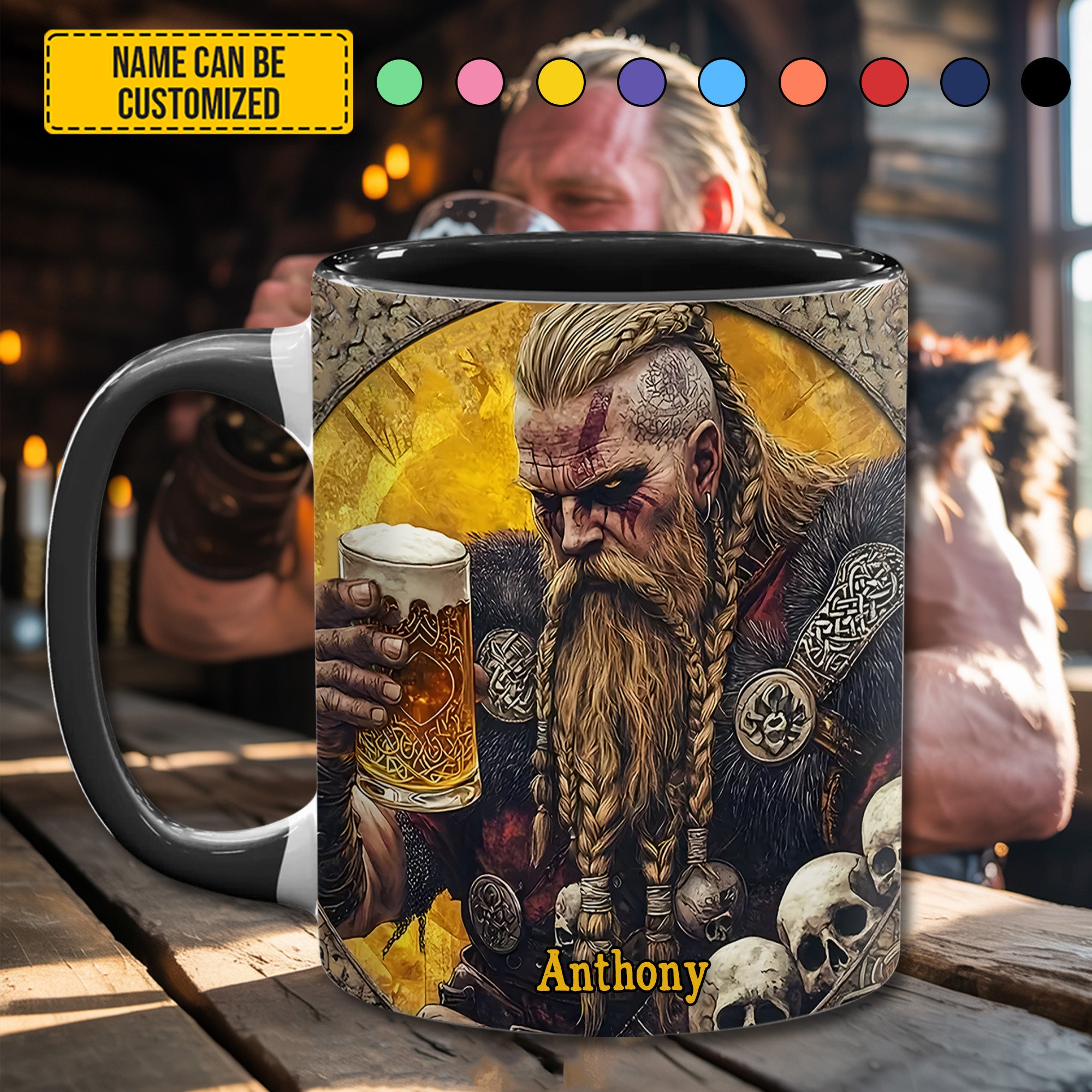 Personalized Viking Beer Accent Mug SkÃ¥l Warrior Birthday Gifts For Flower Lovers - Image 3