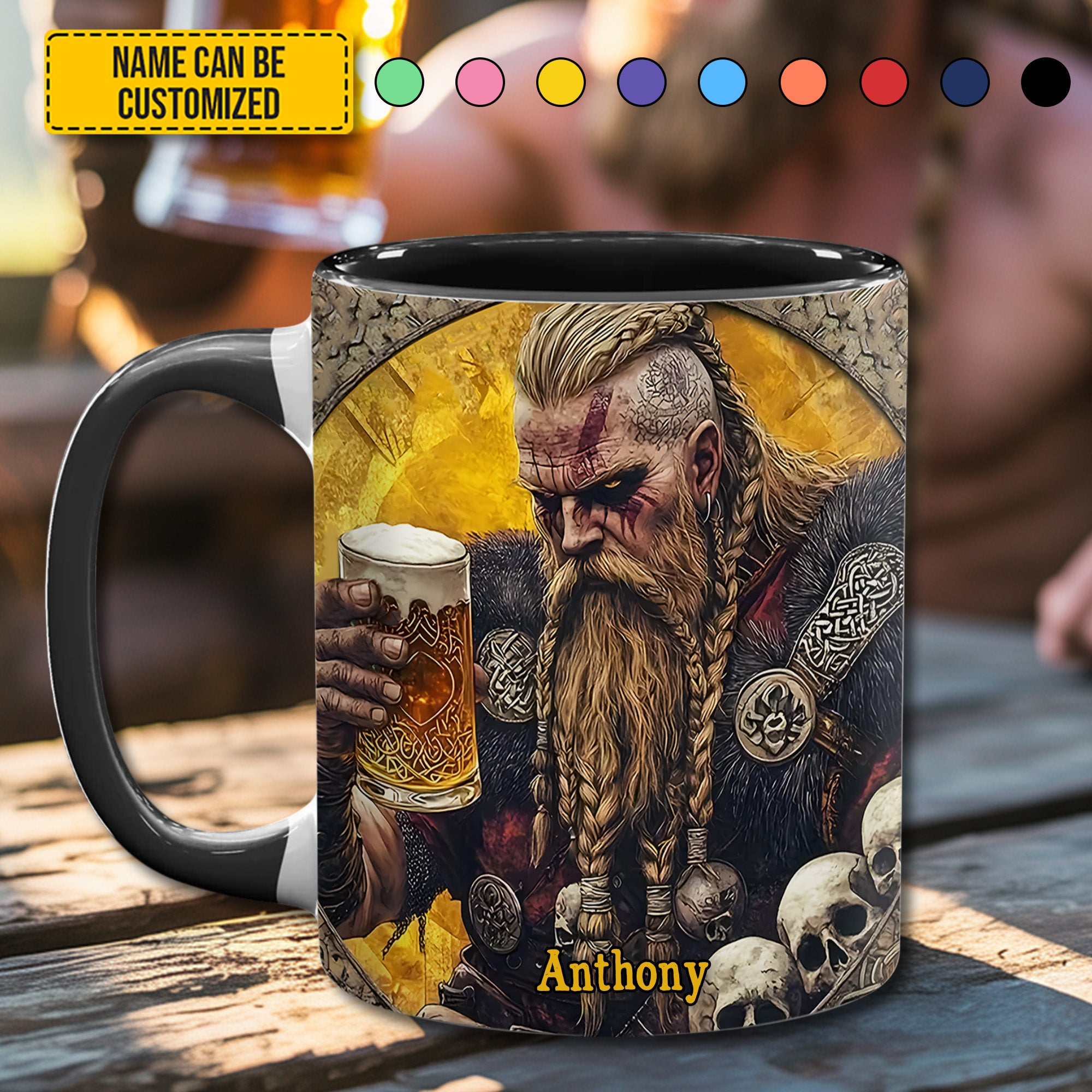 Personalized Viking Beer Accent Mug SkÃ¥l Warrior Birthday Gifts For Flower Lovers - Image 4