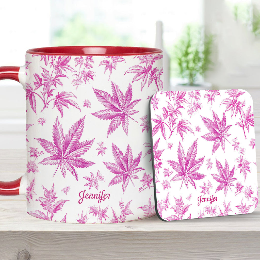 Personalized Weed Accent Mug Pink Toil Marijuana Pattern Unique Gift For Mother