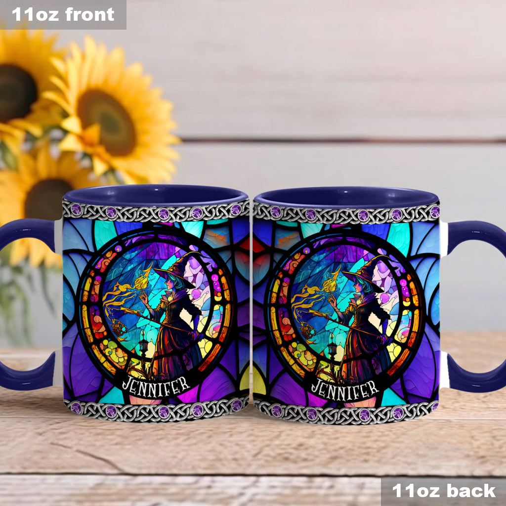 Personalized Witch Accent Mug Beautiful Stained Glass Witch Unique Gift For Mom - Image 3