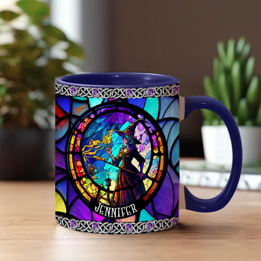 Personalized Witch Accent Mug Beautiful Stained Glass Witch Unique Gift For Mom - Image 2
