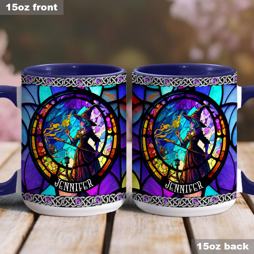 Personalized Witch Accent Mug Beautiful Stained Glass Witch Unique Gift For Mom - Image 4