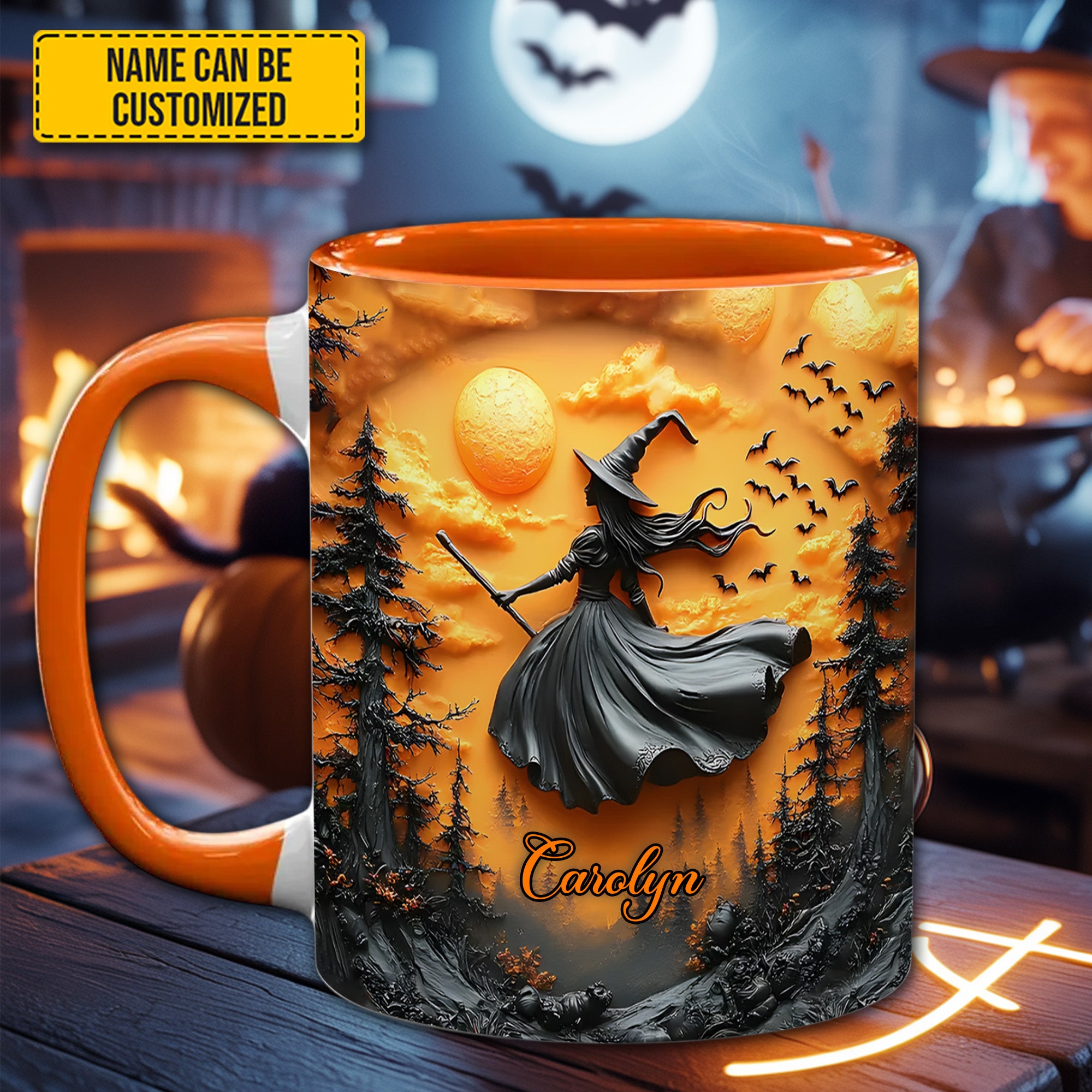 Personalized Witch Accent Mug Flying Witch Gift For Him Her - Image 3