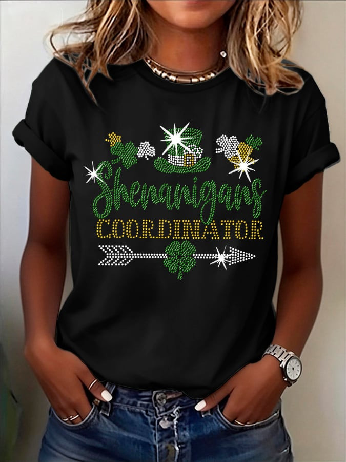 Shenanigans Coordinator Bedazzled Shirt T Shirt St Patricks Day Shirt Lucky Irish Gift Ideas - Image 2