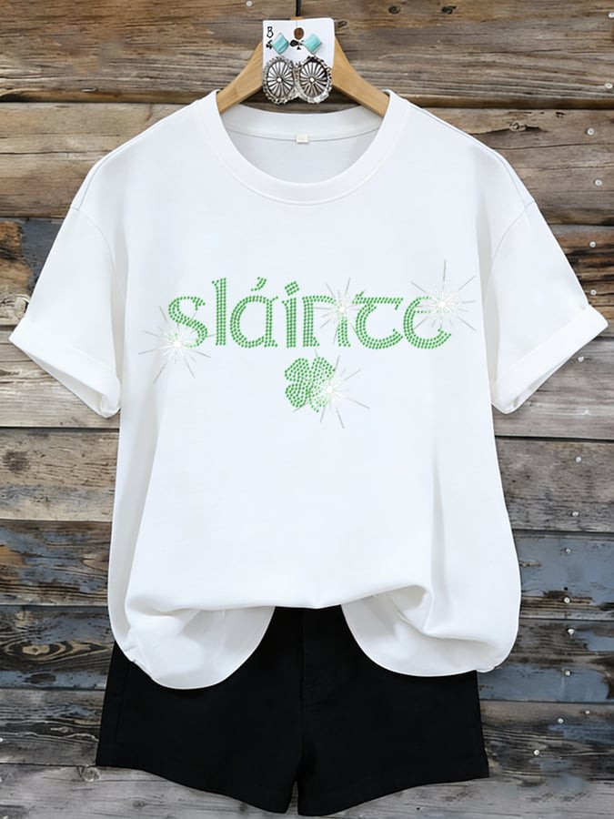 Slainte Clover Bling Shirt St. Paddys Day Rhinestone T Shirt St Patrick'S Day Gift Ideas