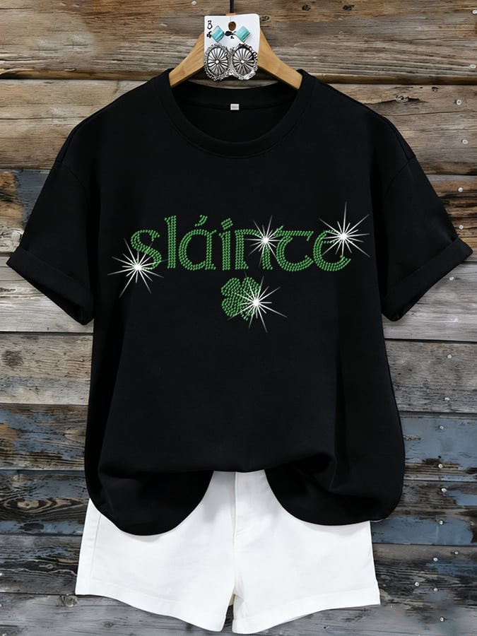Slainte Clover Bling Shirt St. Paddys Day Rhinestone T Shirt St Patrick'S Day Gift Ideas - Image 2