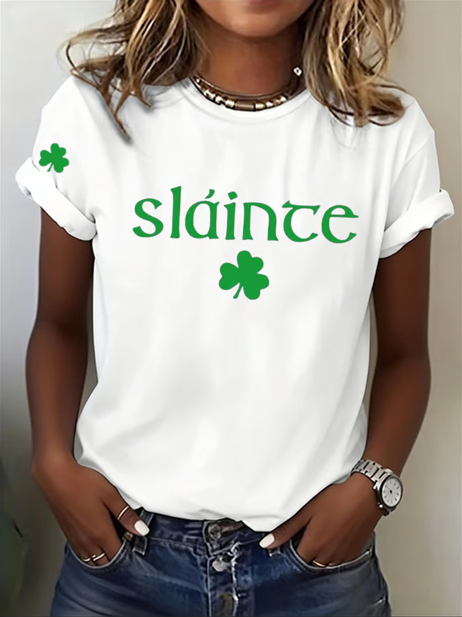 Slainte Print T Shirt Green St Patrick'S Day Shirts Shamrock Irish Gift For Celebration - Image 2