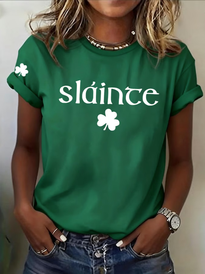 Slainte Print T Shirt Green St Patrick'S Day Shirts Shamrock Irish Gift For Celebration