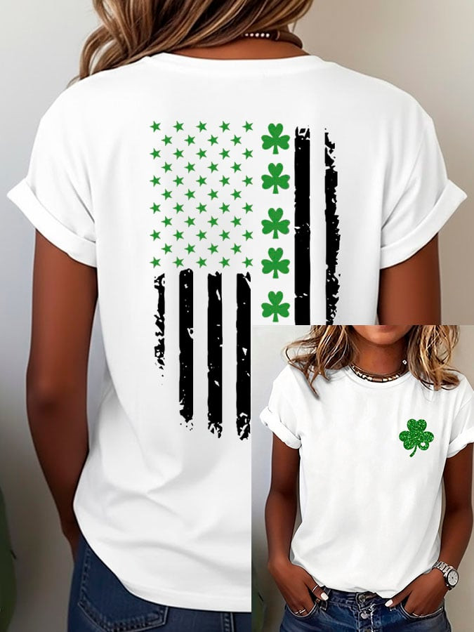 St Patrick's Day American Flag Shamrock T-Shirt Irish Holiday T Shirt St Patty'S Day Gift Ideas - Image 2