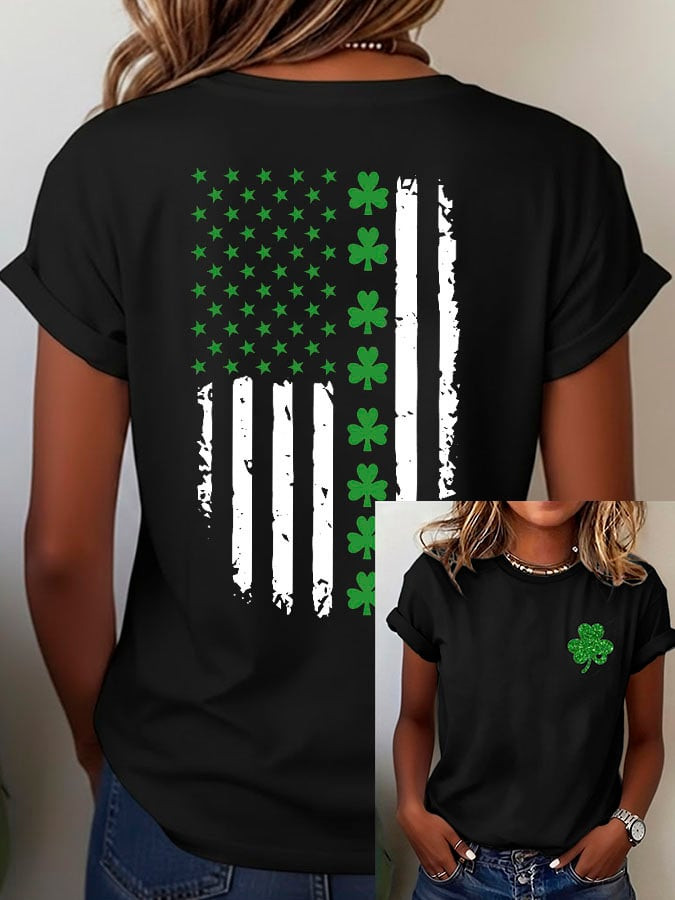 St Patrick's Day American Flag Shamrock T-Shirt Irish Holiday T Shirt St Patty'S Day Gift Ideas