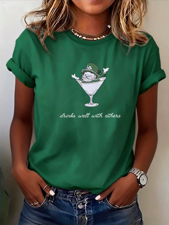 St Patrick's Day Drinks Well With Others T Shirt Leprechaun Cocktail Shirt Clover Tee Gift