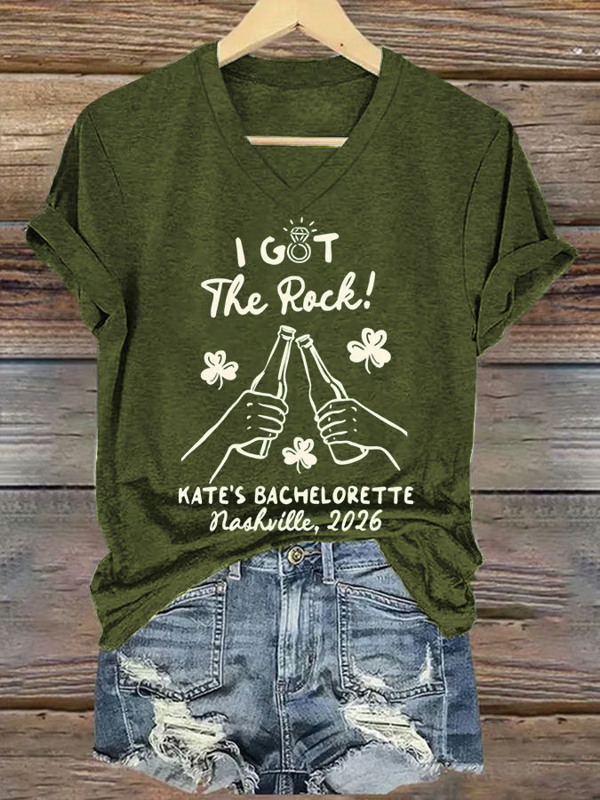 St Patrick's Day I Got The Rock V-Neck T-Shirt Funny St Patrick's Day Shamrock Shirt