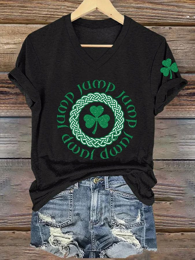 St Patrick's Day Jump Jump Shamrock V-Neck T-Shirt Fun Lucky Irish Gift