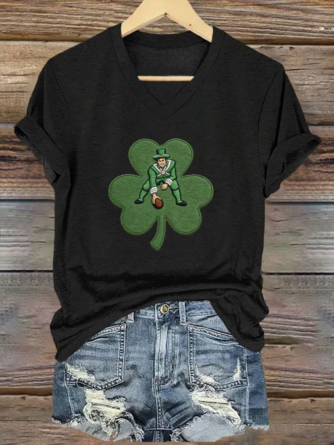 St Patrick's Day Leprechaun Shamrock V-Neck T-Shirt Cute Irish Lucky Gift - Image 2
