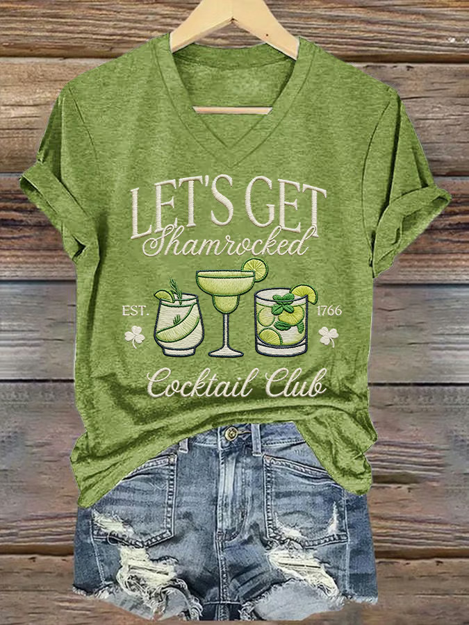 St Patrick's Day Let's Get Shamrocked V-Neck T-Shirt Fun Cocktail Club Gift - Image 2