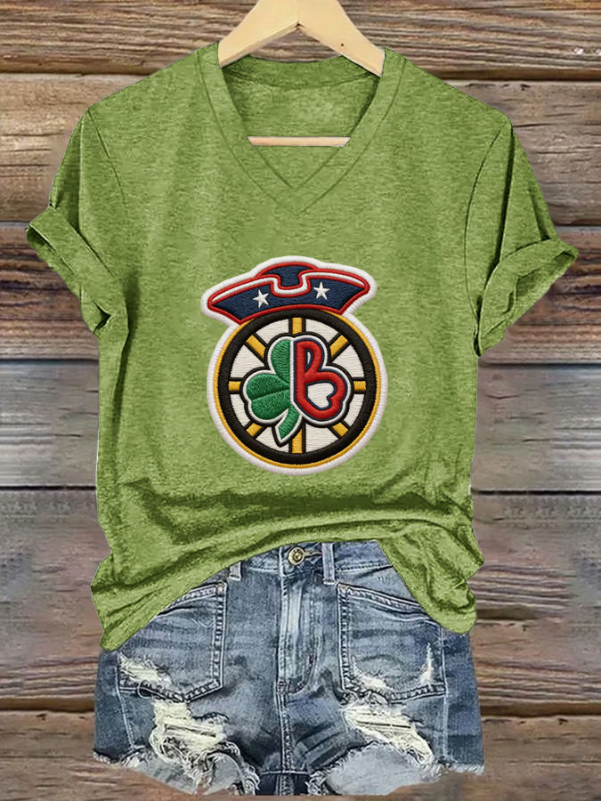 St Patrick's Day Lucky Shamrock Season Boston Style Irish V-Neck T-Shirt Irish Pride Gift - Image 2