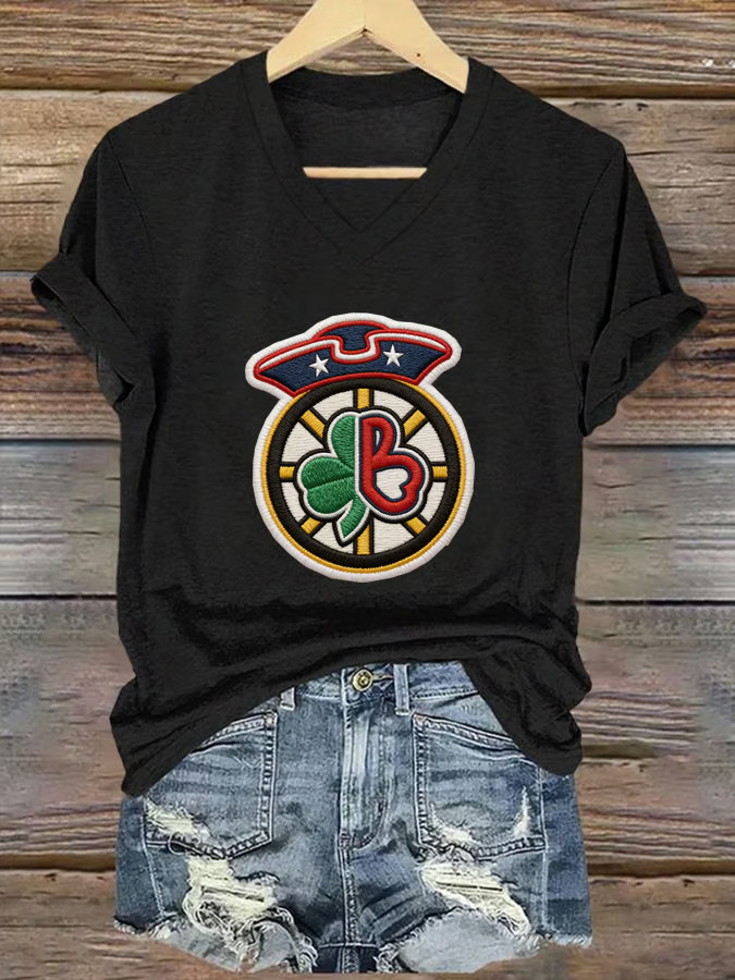 St Patrick's Day Lucky Shamrock Season Boston Style Irish V-Neck T-Shirt Irish Pride Gift