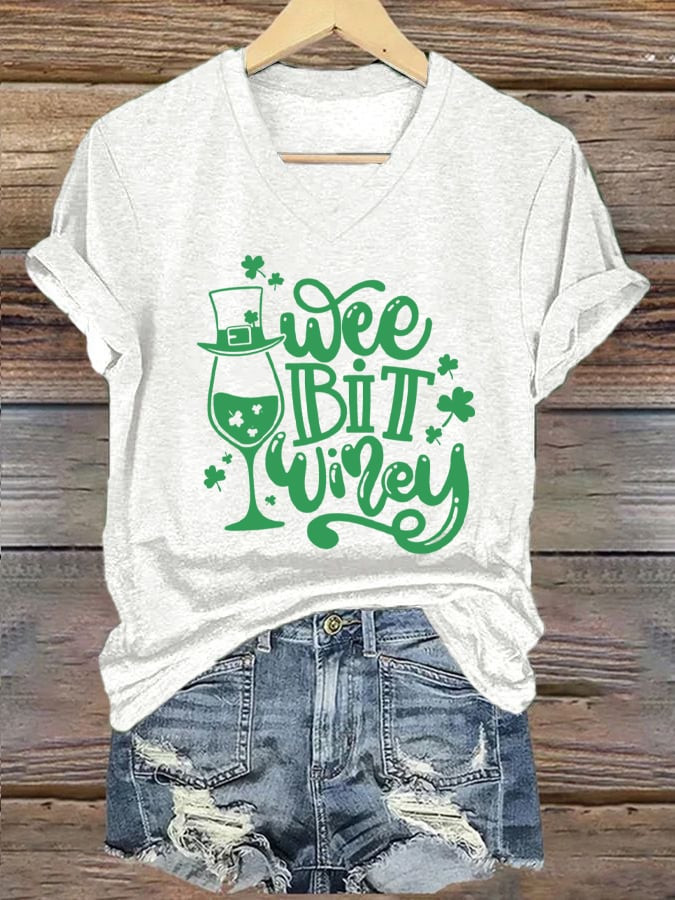 St Patrick's Day Wee Bit Winey Irish V-Neck T-Shirt Lucky St Patrick's Day Gifts