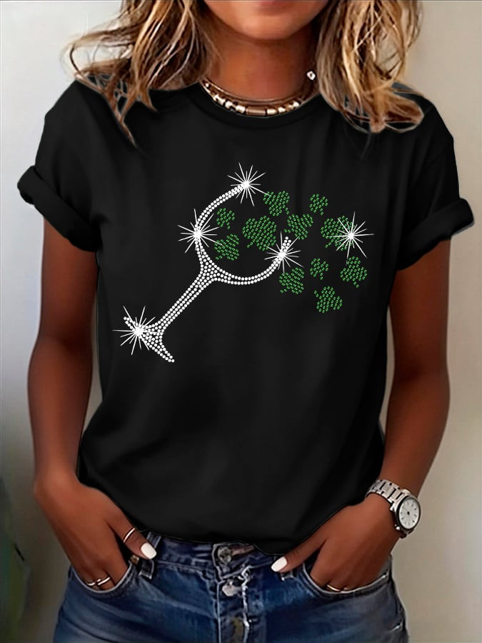 St. Patrick's Day Wine Clover Bling Shirt St. Paddys Day Shirt Lucky Irish Tee Gifts For Holiday - Image 2
