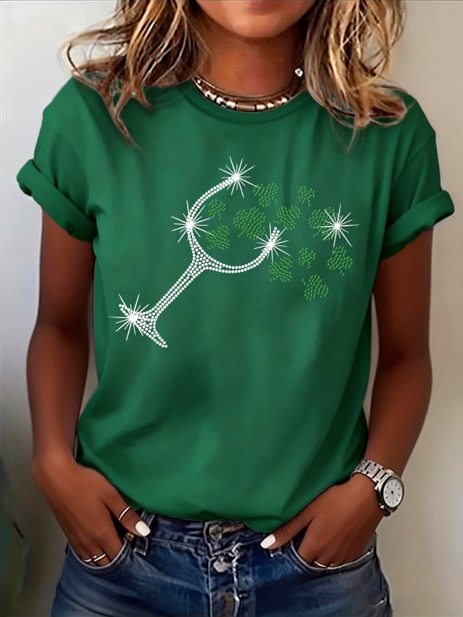 St. Patrick's Day Wine Clover Bling Shirt St. Paddys Day Shirt Lucky Irish Tee Gifts For Holiday