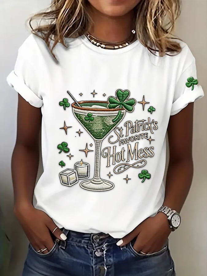 St Patrick's Favorite Hot Mess Shirt St Paddy's Day Shirt Martini Lover Irish Pub Gift - Image 2